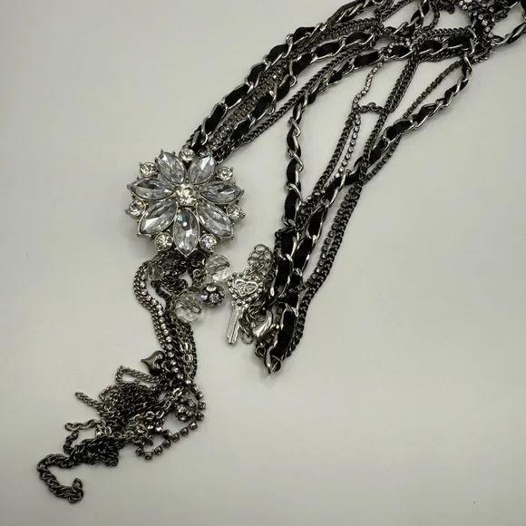 Betsey Johnson Silver and Black Crystal Necklace with Tassel - Picture 11 of 11